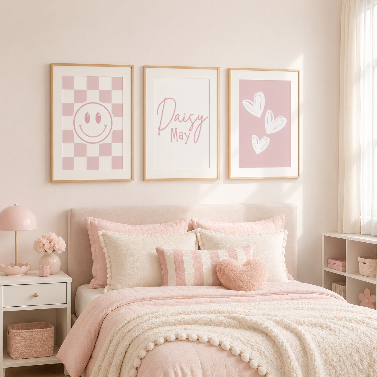 Personalised Pink Coquette Wall Art Set of 3 | Girls Bedroom Prints
