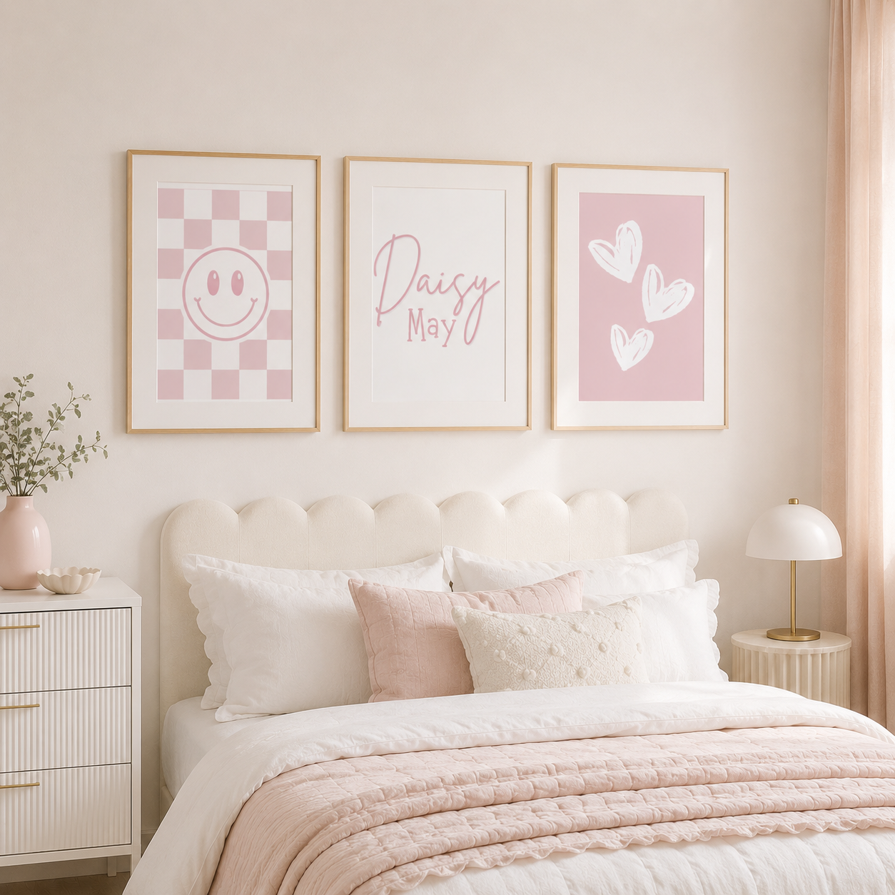 Personalised Pink Coquette Wall Art Set of 3 | Girls Bedroom Prints