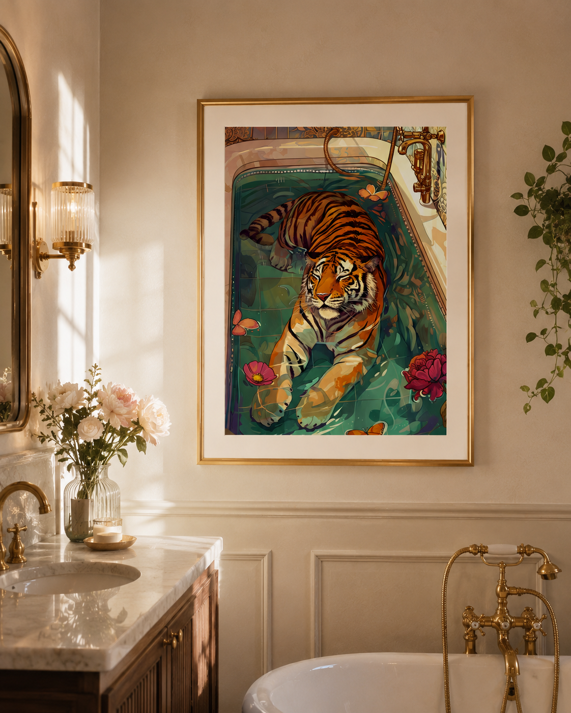 Tiger Bath Wall Art Print | Luxe Bathroom Animal Poster