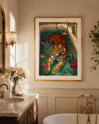 Tiger Bath Wall Art Print | Luxe Bathroom Animal Poster