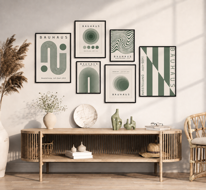 Green Bauhaus Geometric Wall Art Print | Minimalist Scandinavian Poster Set of 2