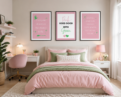 Pink Wicked Quotes Wall Art Set of 3 | Girly Bedroom Prints