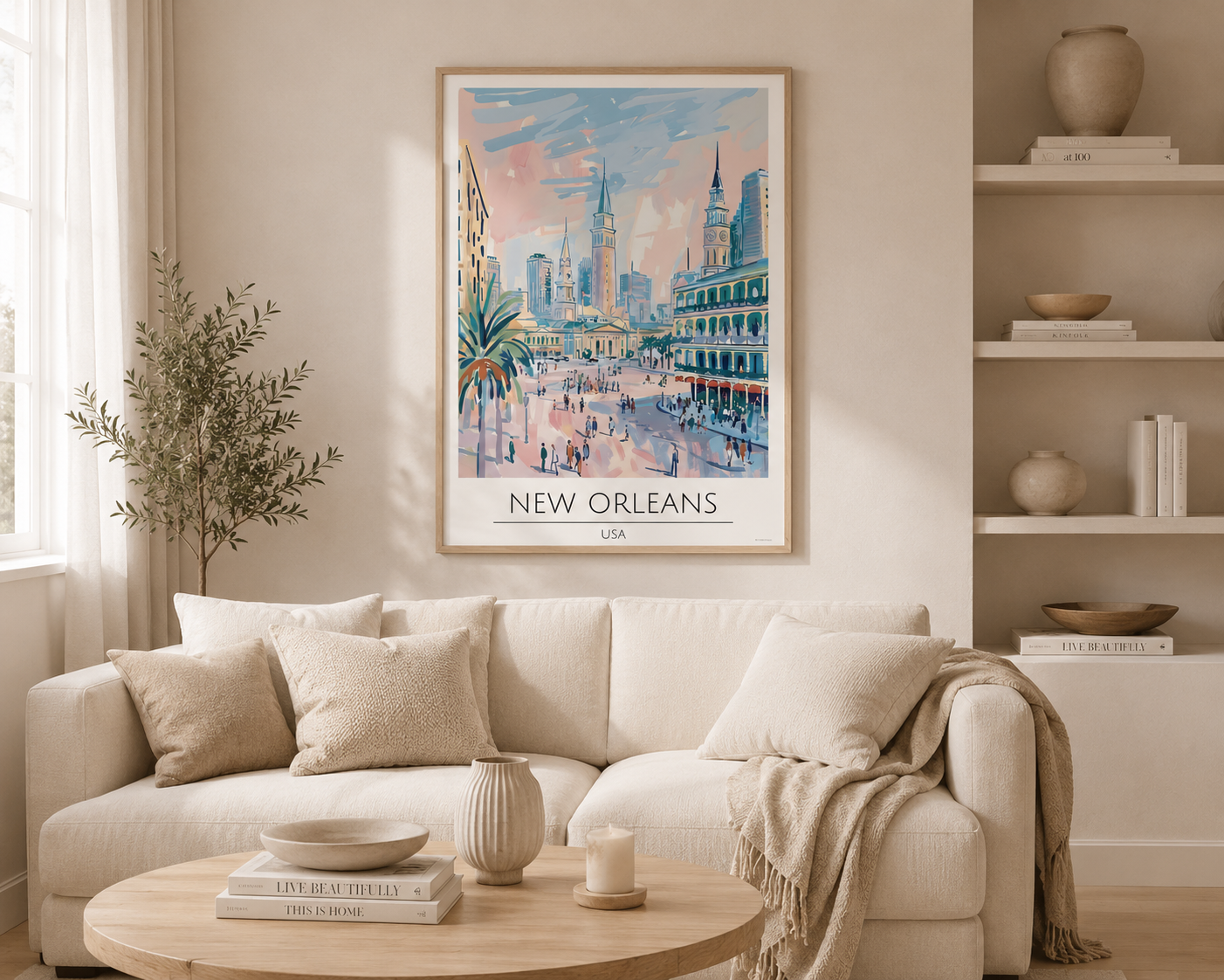 New Orleans USA Travel Poster Print | Neutral Cityscape Wall Art