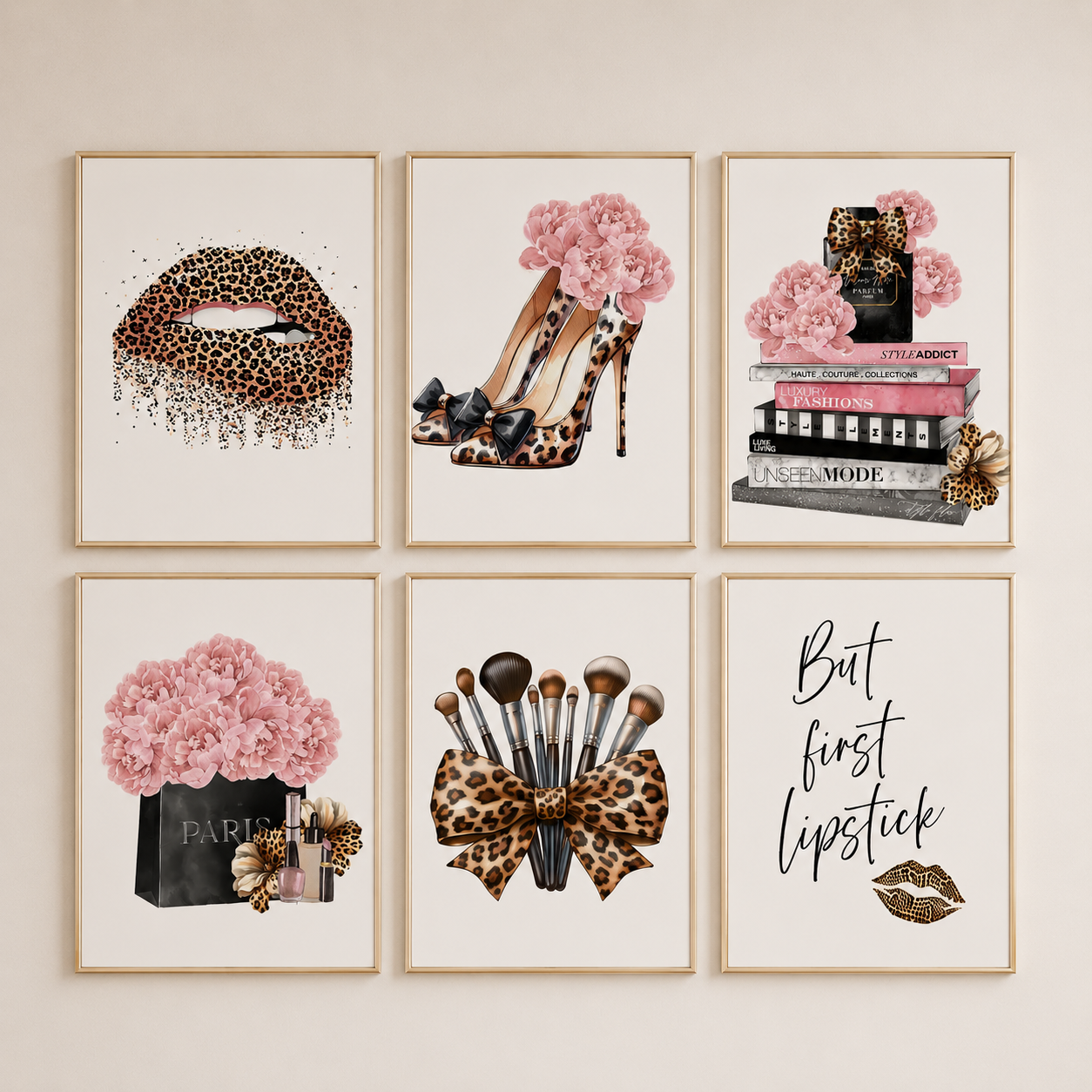 Leopard Fashion Wall Art Set of 6 | Glam Beauty Room Prints