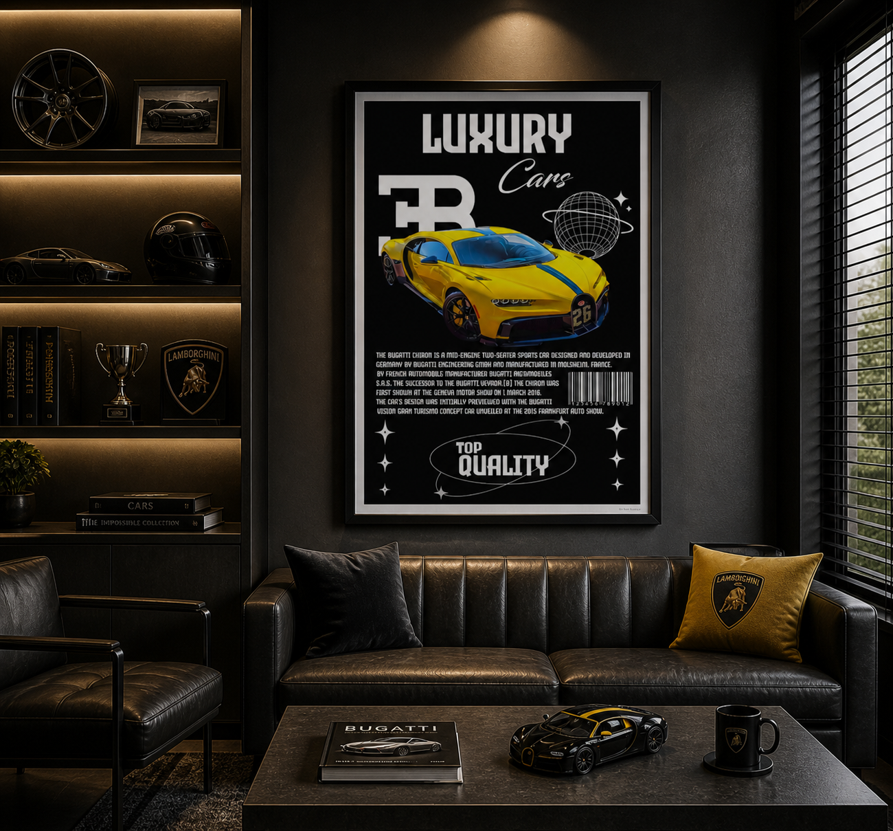 Yellow Bugatti Chiron Sports Car Poster