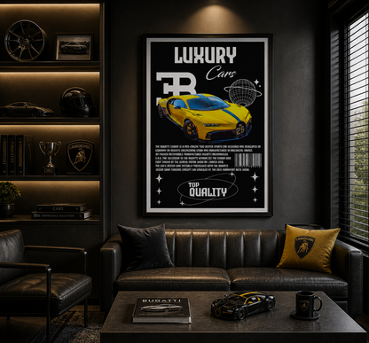 Yellow Bugatti Chiron Sports Car Poster