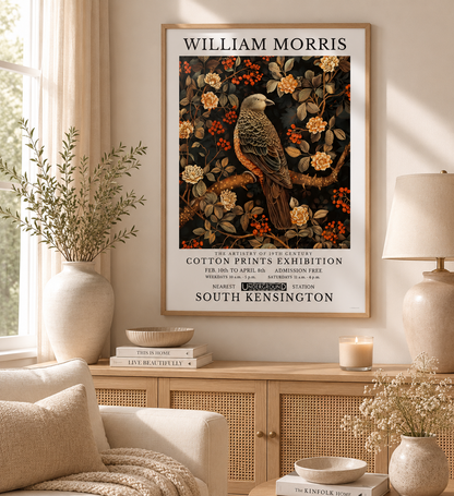 Botanical bird wall art with warm floral details