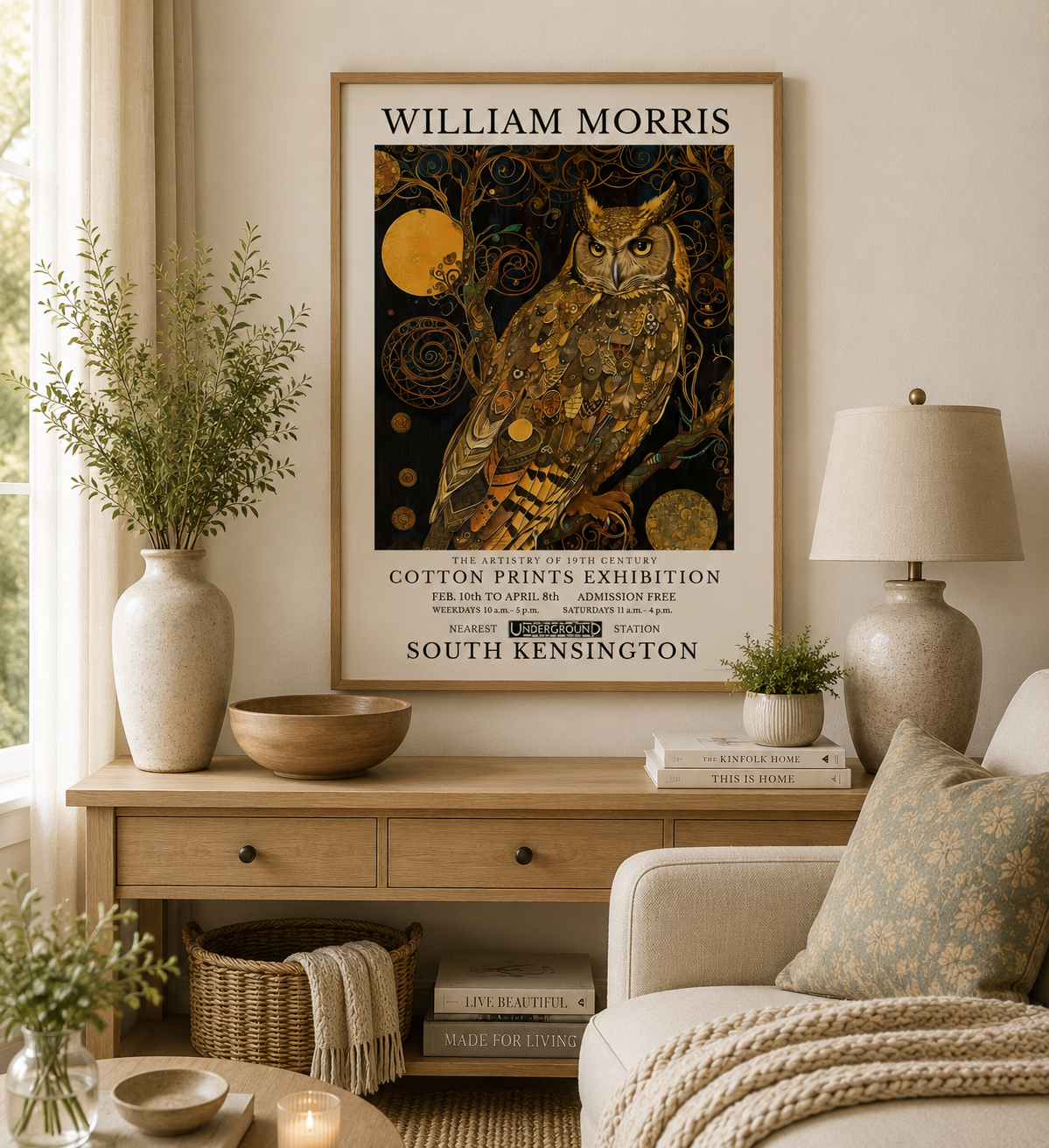 Gold owl wall art featuring celestial motifs and dark botanical styling.