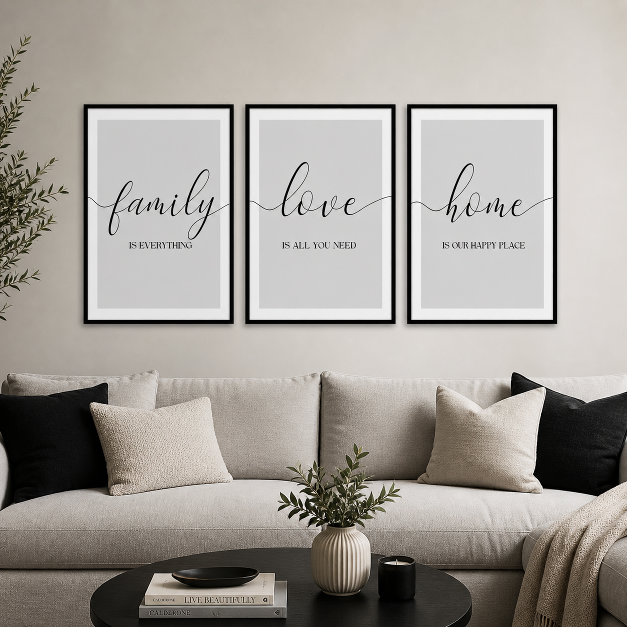 Set of 3 Grey Family Wall Art Prints