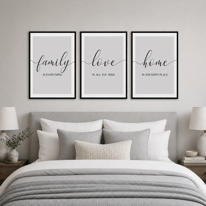Set of 3 Grey Family Wall Art Prints
