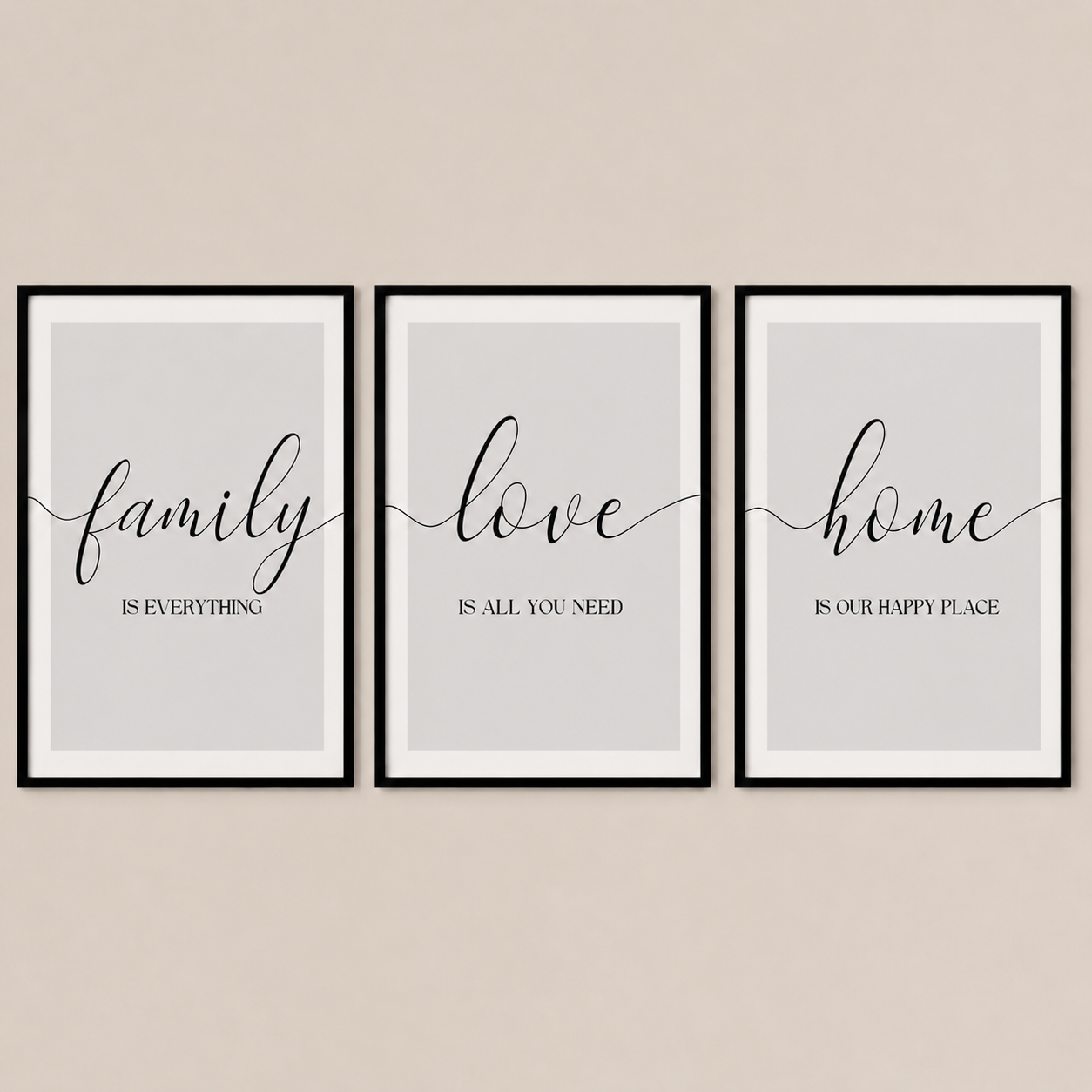 Set of 3 Grey Family Wall Art Prints