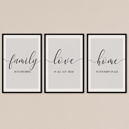 Set of 3 Grey Family Wall Art Prints