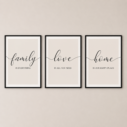 Set of 3 Neutral Family Wall Art Prints