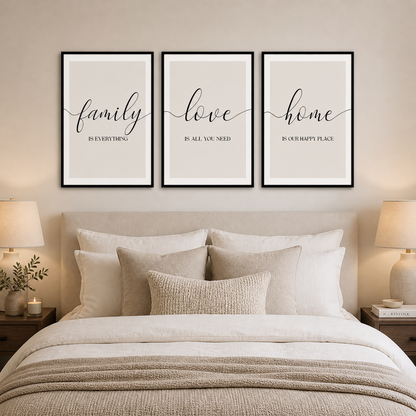 Set of 3 Neutral Family Wall Art Prints
