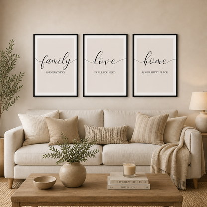 Set of 3 Neutral Family Wall Art Prints