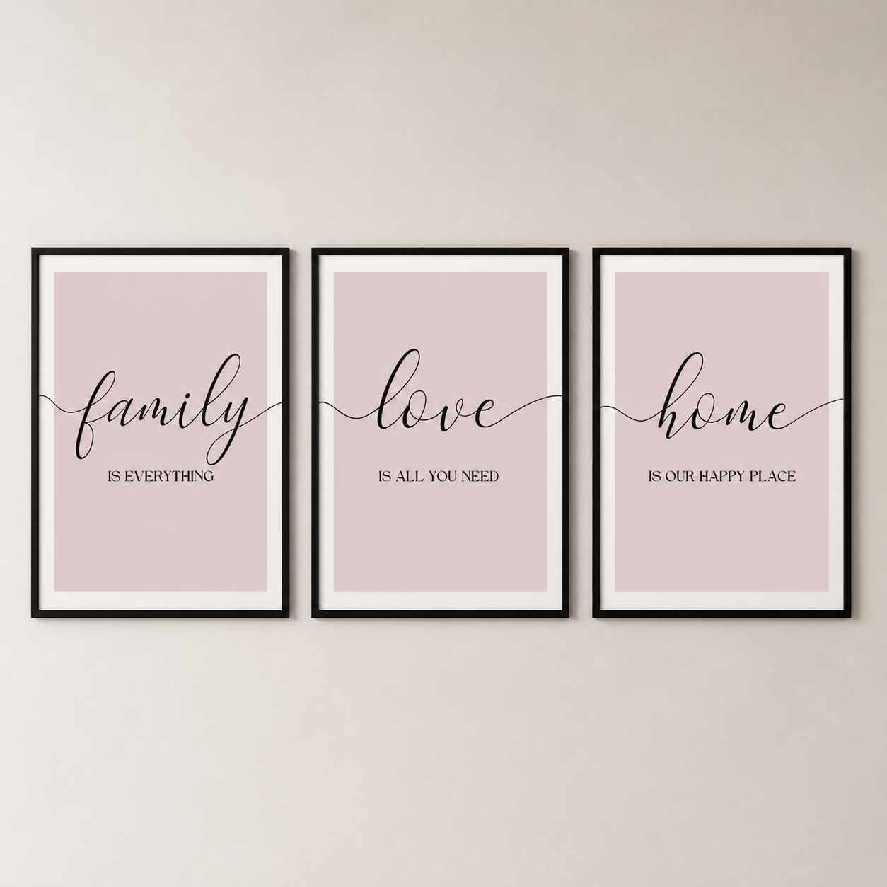 Set of 3 Pink Family Wall Art Prints