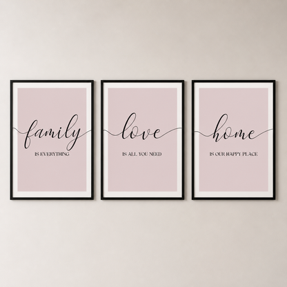 Set of 3 Pink Family Wall Art Prints