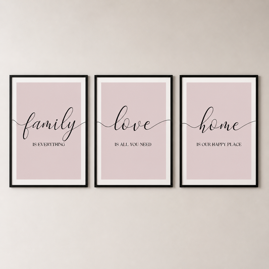 Set of 3 Pink Family Wall Art Prints