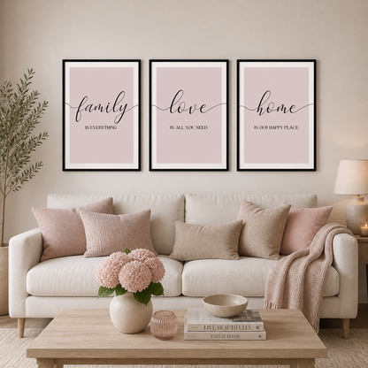 Set of 3 Pink Family Wall Art Prints