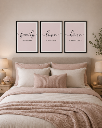 Set of 3 Pink Family Wall Art Prints