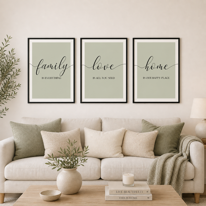 Set of 3 Green Family Wall Art Prints