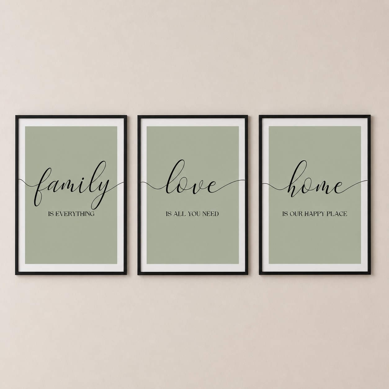 Set of 3 Green Family Wall Art Prints