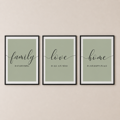 Set of 3 Green Family Wall Art Prints