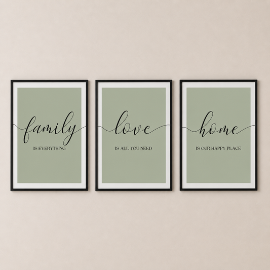 Set of 3 Green Family Wall Art Prints