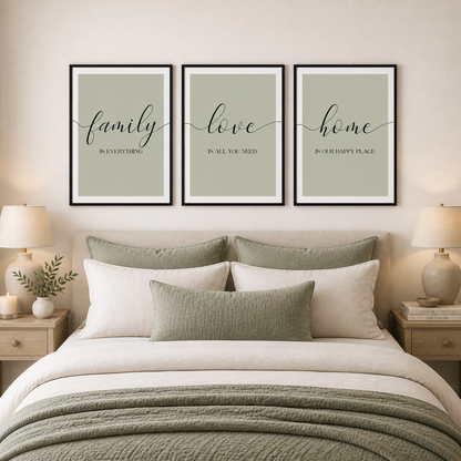 Set of 3 Green Family Wall Art Prints