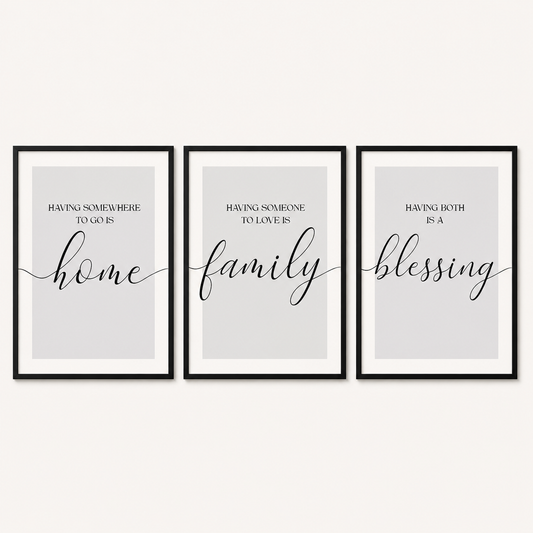 Set of 3 Grey Family Wall Art Prints