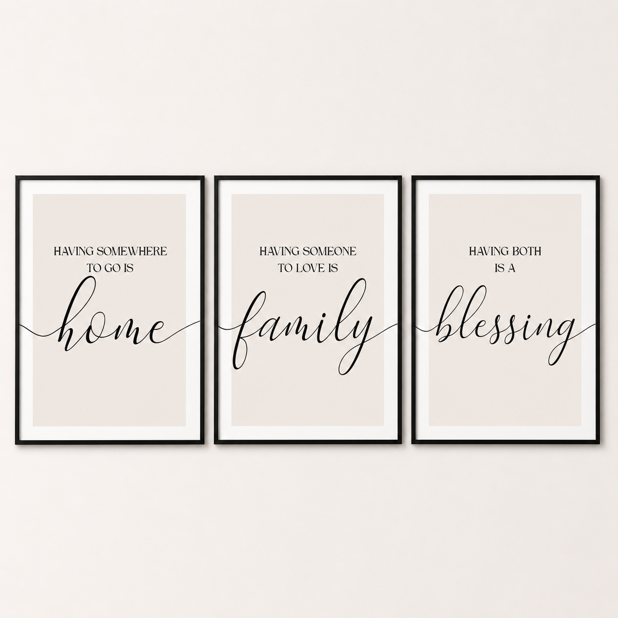 Set of 3 Beige Family Wall Art Prints
