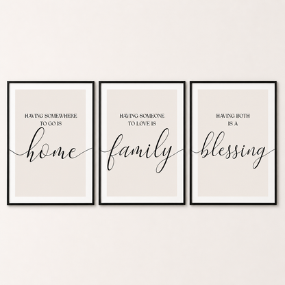 Set of 3 Beige Family Wall Art Prints