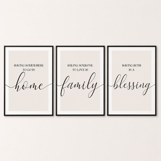 Set of 3 Beige Family Wall Art Prints