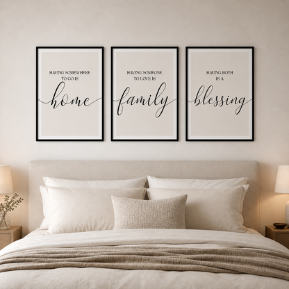 Set of 3 Beige Family Wall Art Prints