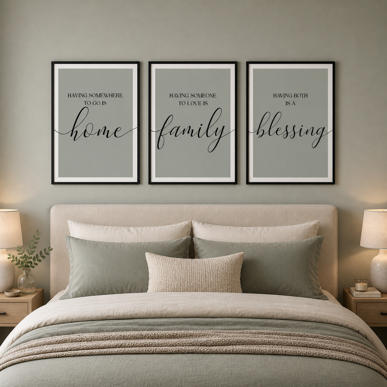 Set of 3 Green Family Wall Art Prints