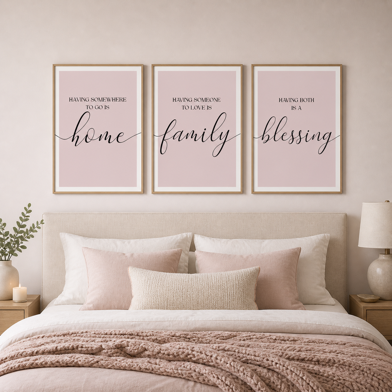 Set of 3 Pink Family Wall Art Prints