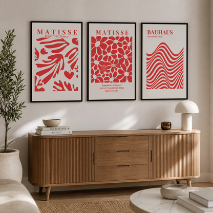 Set of 3 Red Bauhaus Matisse Prints