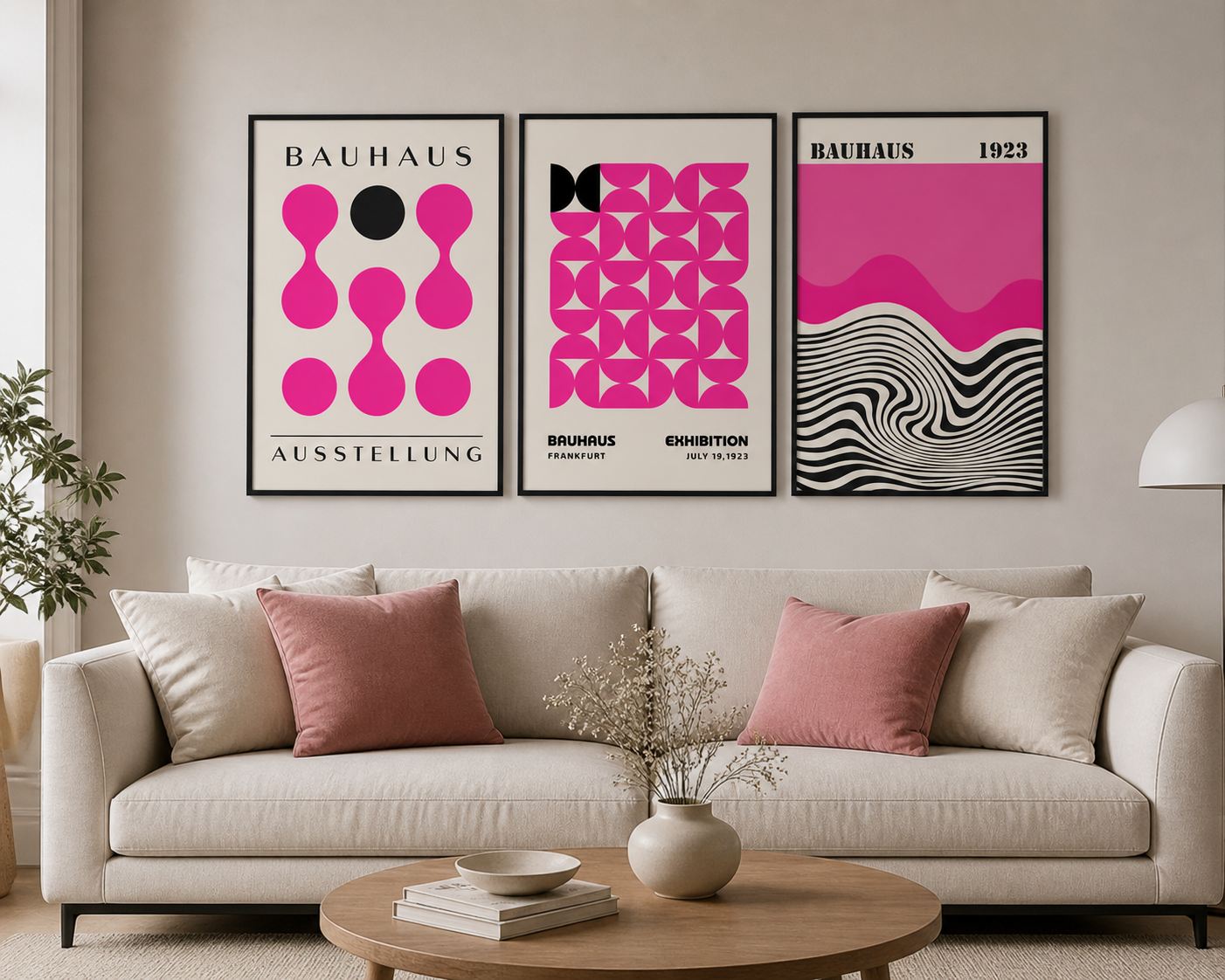 Set of 3 Pink Bauhaus Prints