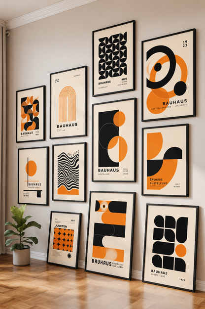 Set of 3 Orange Black Bauhaus Prints