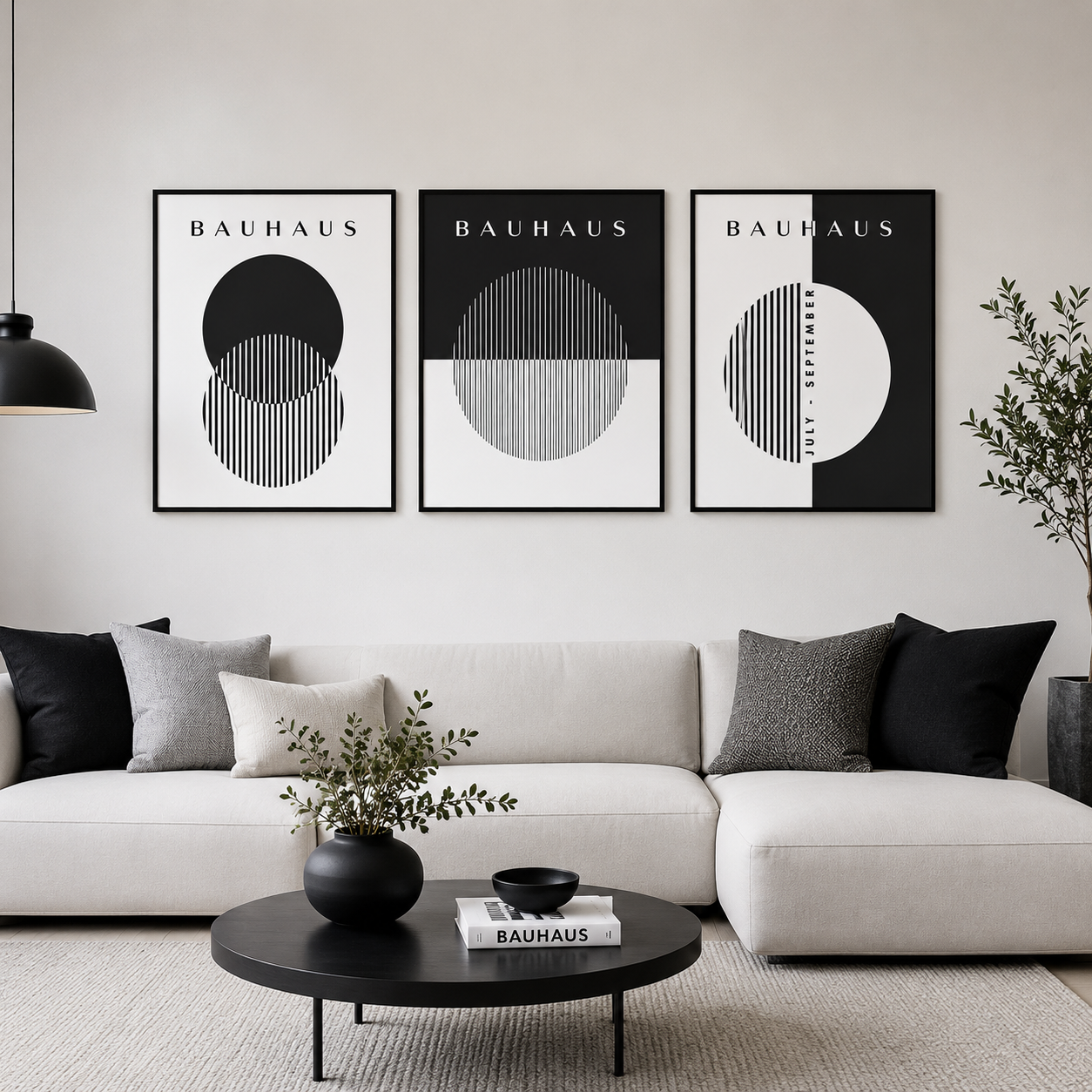 Set of 3 Black & White Bauhaus Minimalist Wall Art Set of 3