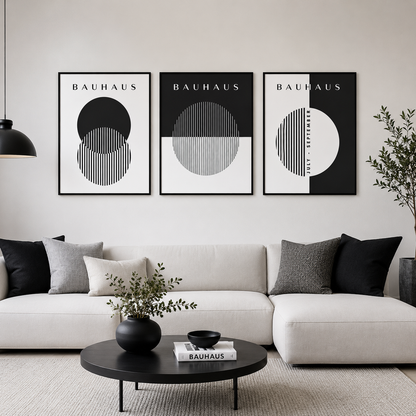 Set of 3 Black & White Bauhaus Minimalist Wall Art Set of 3