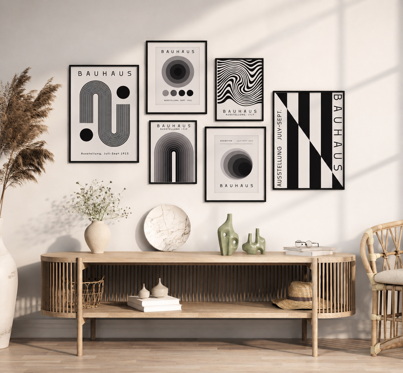 Set of 3 Black & White Bauhaus Minimalist Wall Art Set of 3
