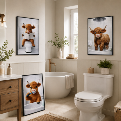Set of 3 Whimsical Highland Cow Prints