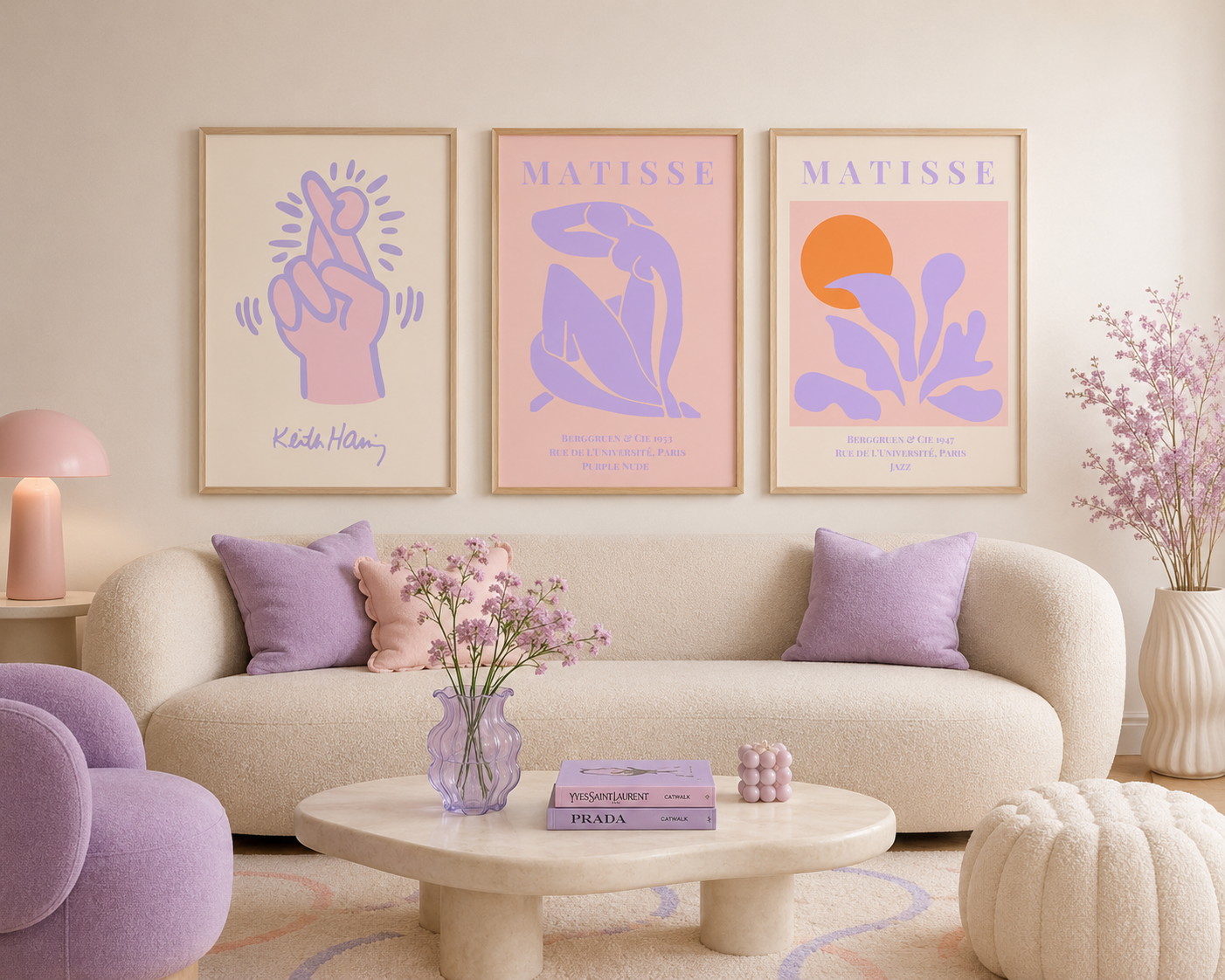 Set of 3 Pink Lilac Matisse Prints