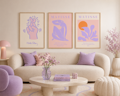 Set of 3 Pink Lilac Matisse Prints