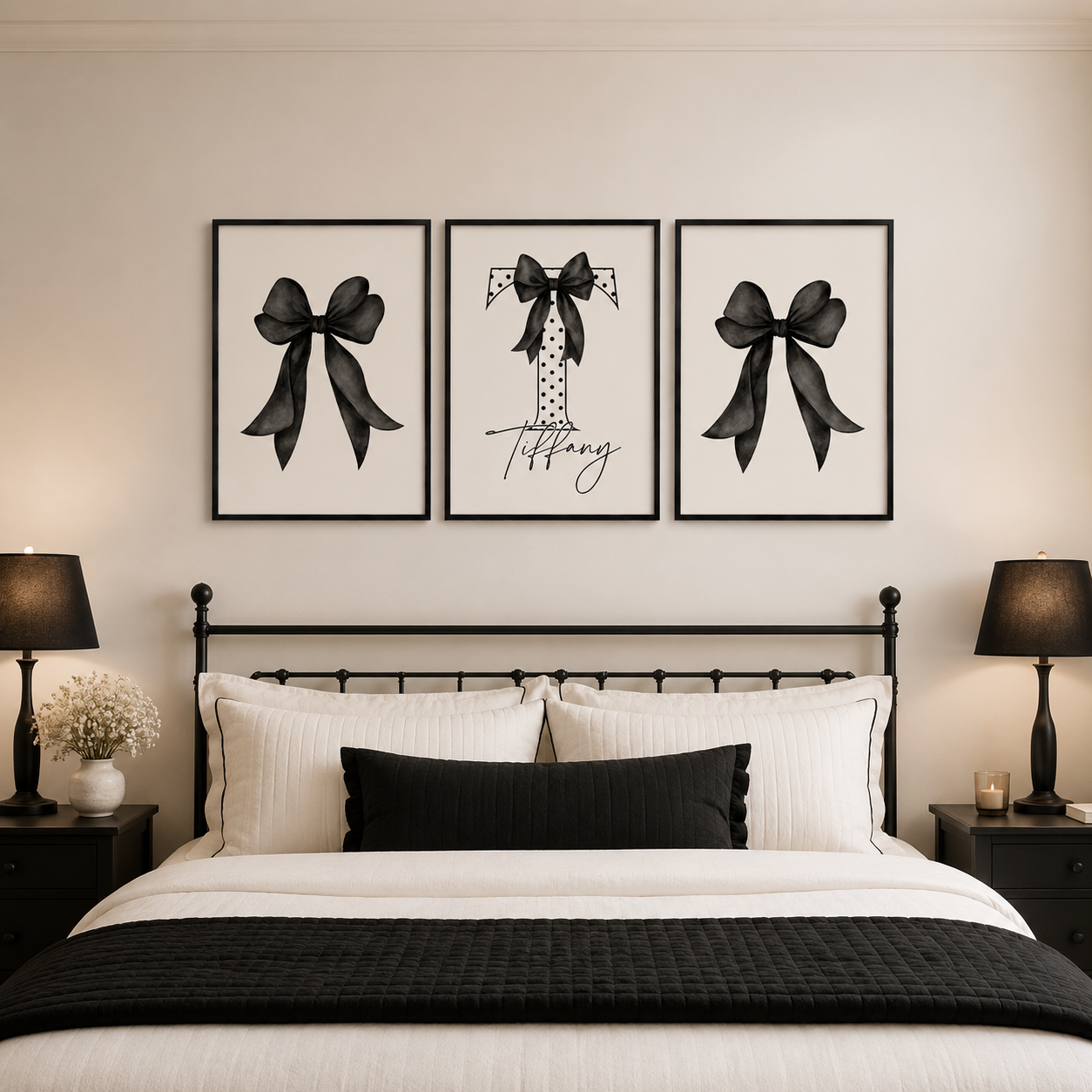 Set of 3 Black Bow Coquette Personalised Prints
