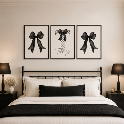Set of 3 Black Bow Coquette Personalised Prints