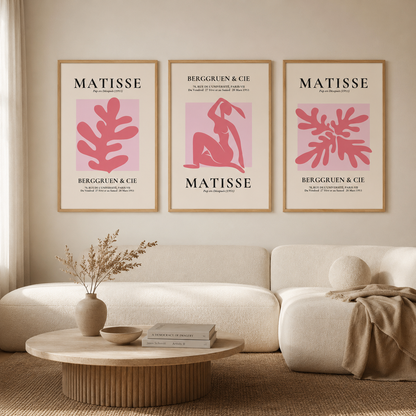 Set of 3 Pink Floral / Abstract Matisse Prints