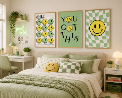 Set of 3 Green Positive Smiley Prints