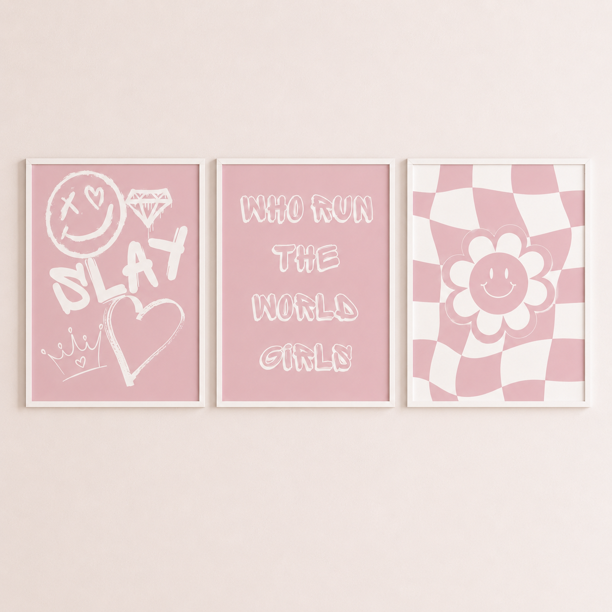 Pink Preppy Girls Wall Art Set | Who Run The World Girls Posters